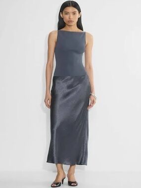 Aritzia Satin Slip Maxi Skirt in Vintage Navy
